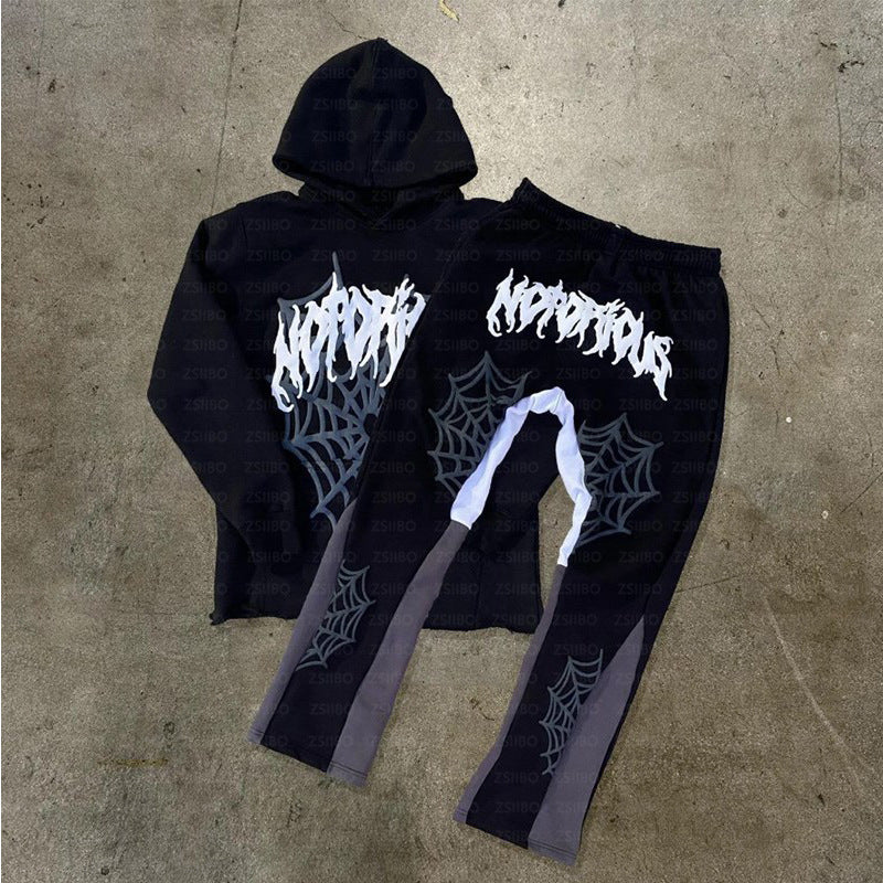 Spider Web Print Hoodie for Men and Women Casual Daily Sweatshirt and Long Pants