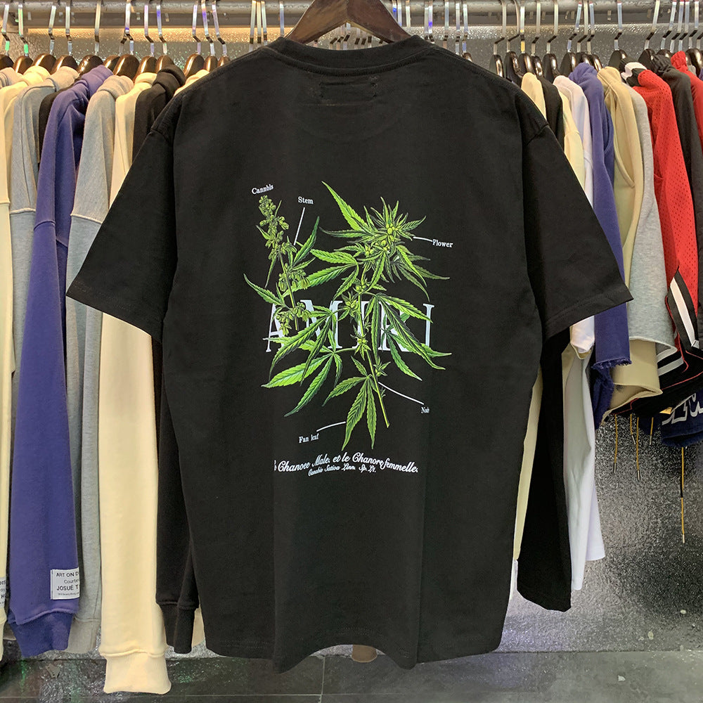 AM1R1 ICON Peace Dove Letter Print Crew Neck Loose Short Sleeve T-Shirt for Men and Women Couples