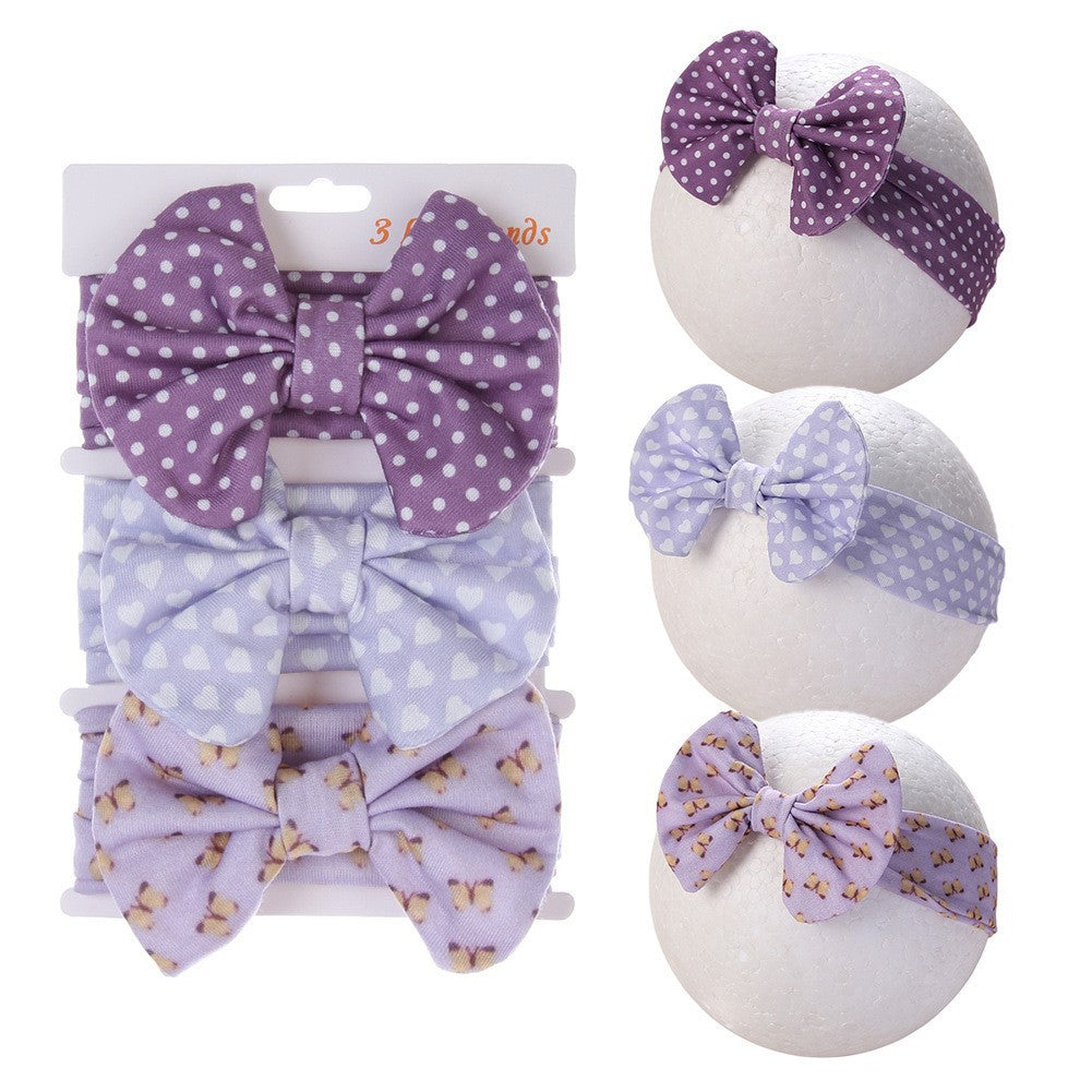 Children's Bow Printed Headband Cotton Baby Headband 3-Piece Set Newborn Hair Accessories