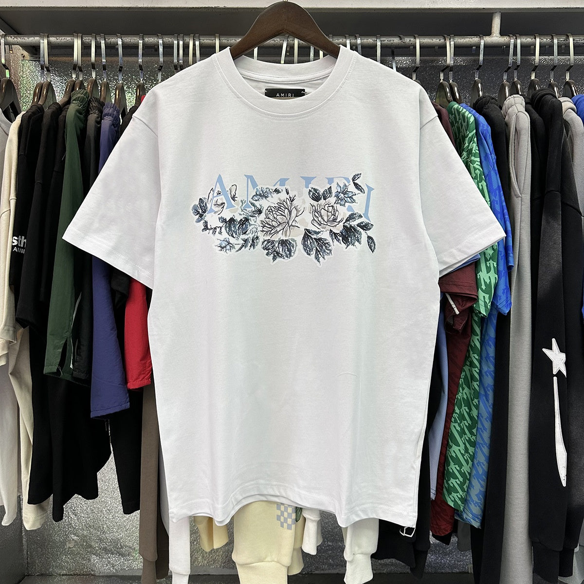 AM1R1 ICON Peace Dove Letter Print Crew Neck Loose Short Sleeve T-Shirt for Men and Women Couples