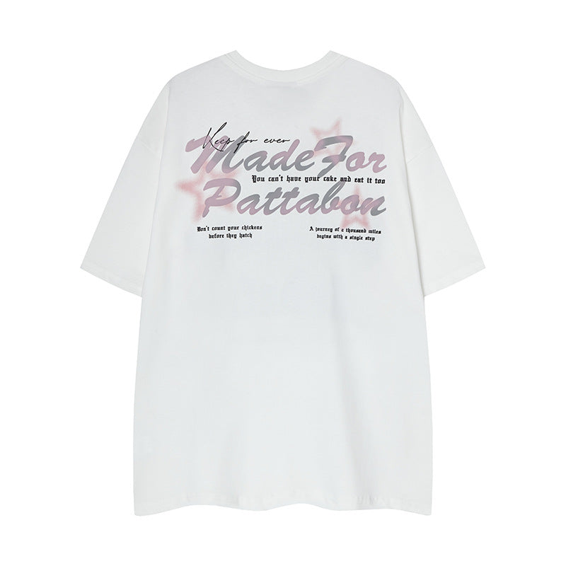 Streetwear Bubble Letter Print Loose Short Sleeve T-Shirt for Men and Women Summer Casual Couple Top