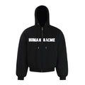 Short and wide cut patchwork embroidered cotton jacket with hooded cover