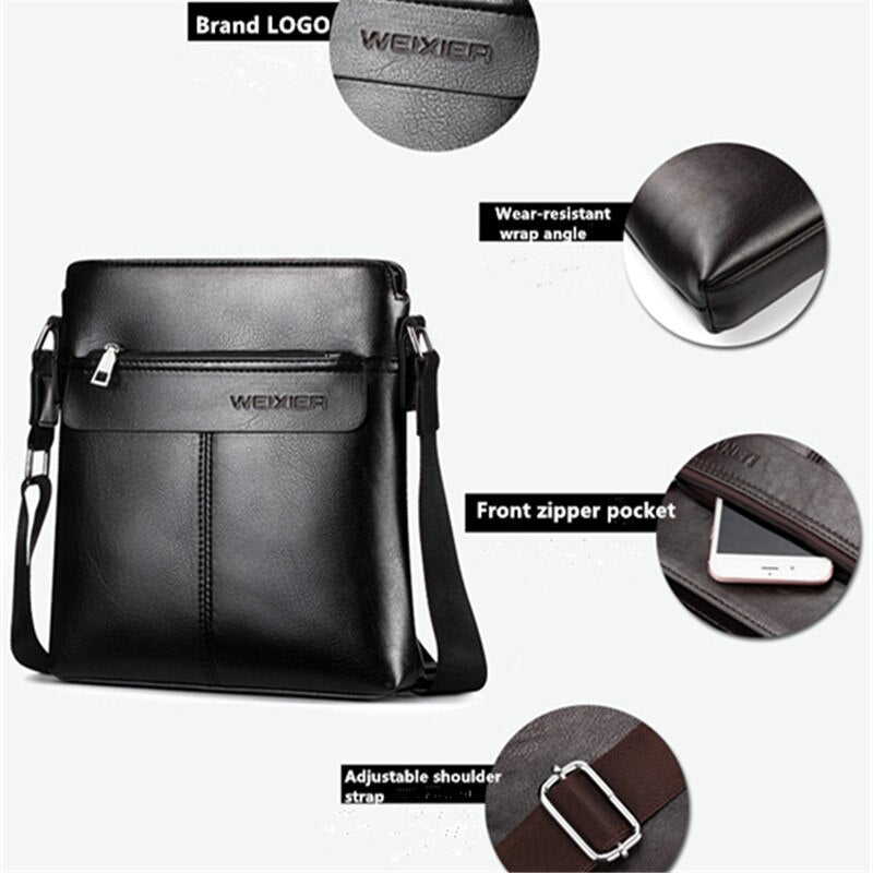 WEIXIER brand men's bag youth messenger bag zipper leather bag Ipad handbag men's shoulder bag