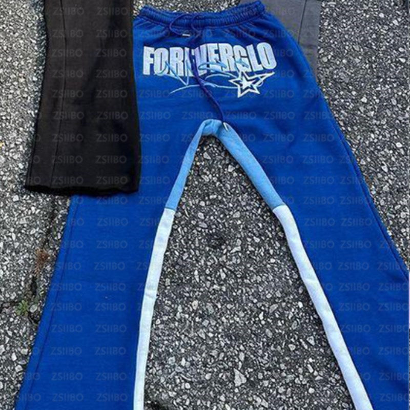 Casual Daily Long Pants with Letter and Star Print Splicing for Men and Women