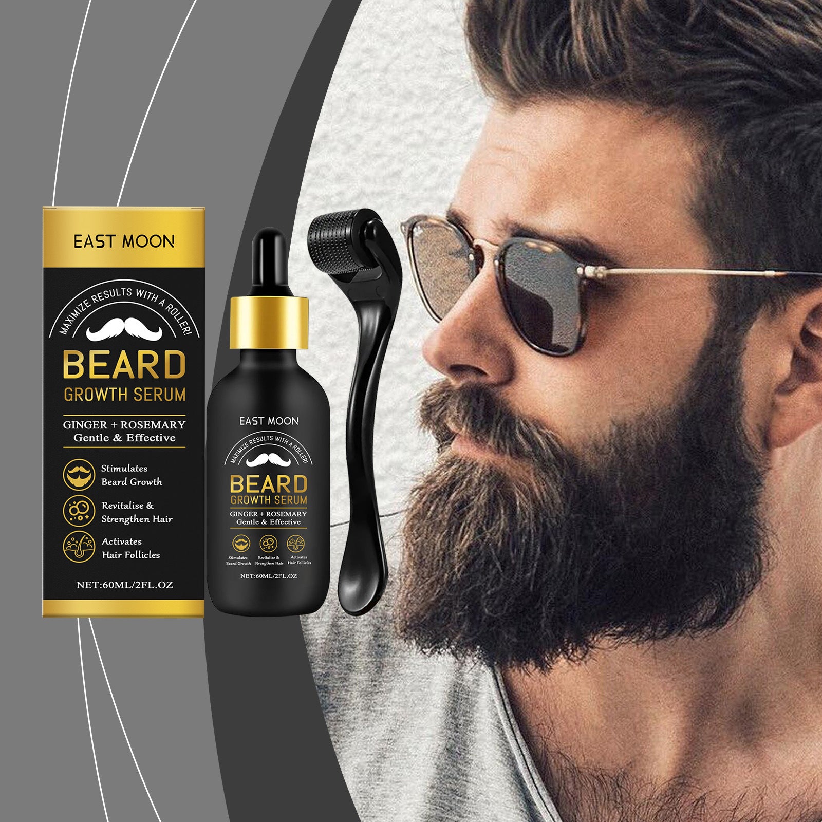 East Moon Men's Beard Care Oil Gentle Cleansing Nourishing and Softening Beard Essential Oil