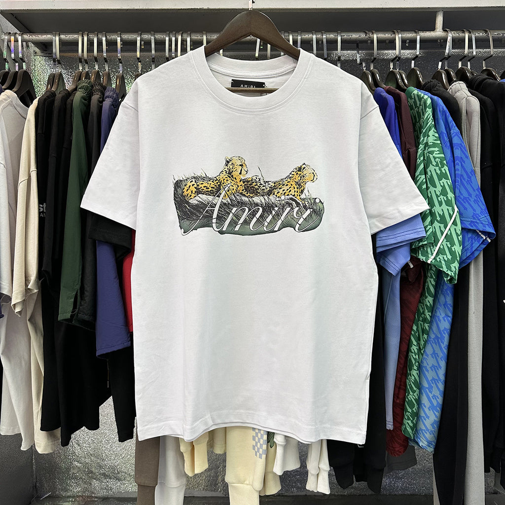 AM1R1 ICON Peace Dove Letter Print Crew Neck Loose Short Sleeve T-Shirt for Men and Women Couples