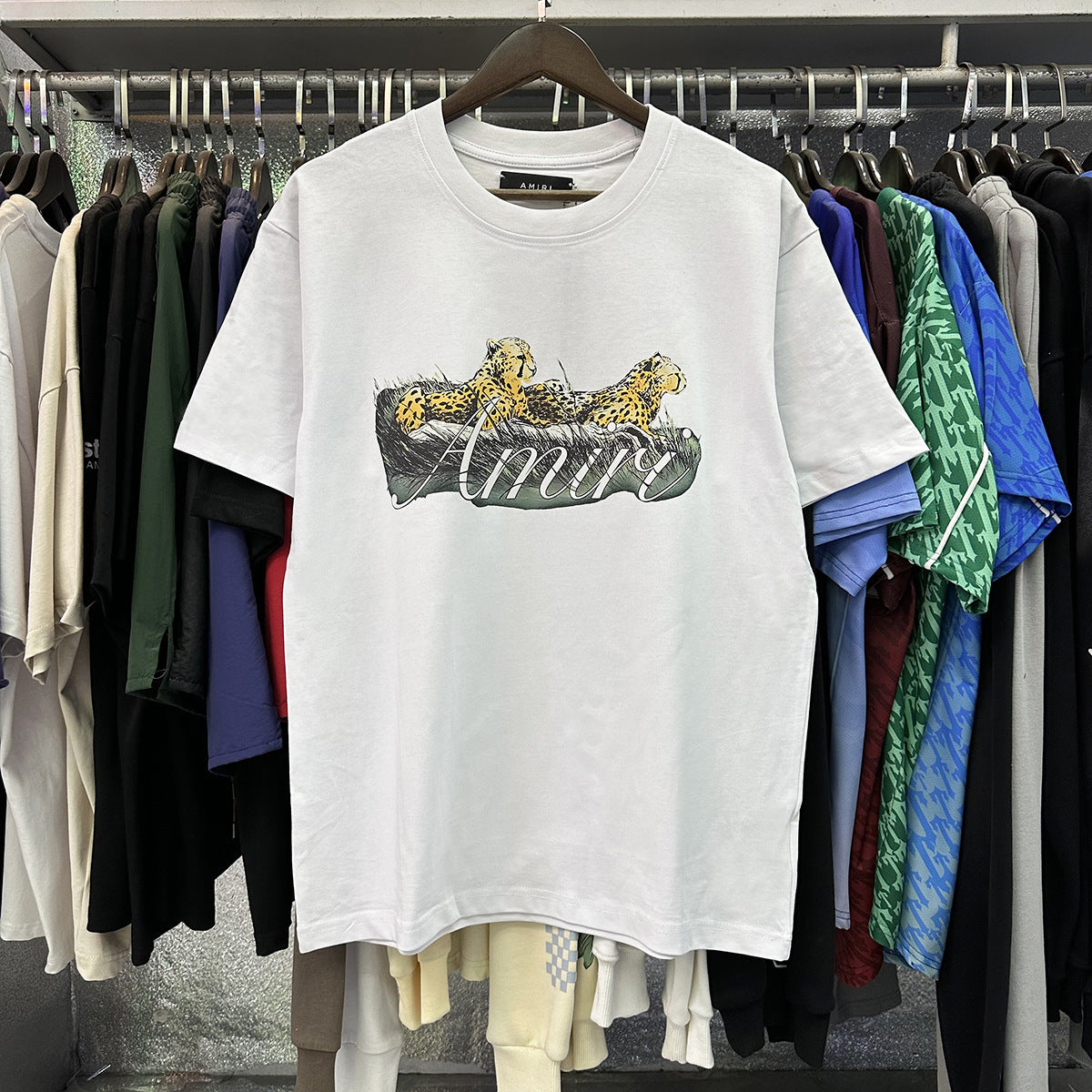 AM1R1 ICON Peace Dove Letter Print Crew Neck Loose Short Sleeve T-Shirt for Men and Women Couples