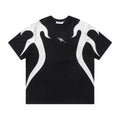 Color Block Applique Embroidery Flame Short Sleeve T-Shirt High Street Design Creative Abstract Casual Tee Men