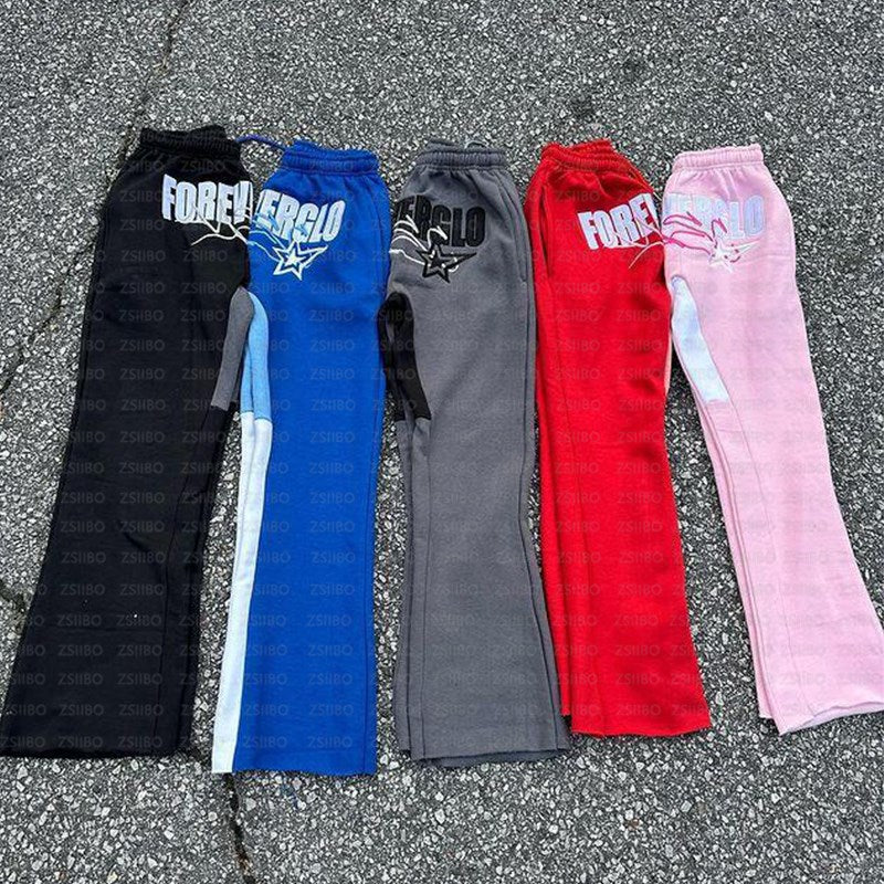 Casual Daily Long Pants with Letter and Star Print Splicing for Men and Women