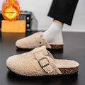 Covered Toe Cotton Slippers Men's Winter Outdoor Wear Fleece Lined Warm Couples' Fuzzy Half Slippers Lazy Birkenstock-Style Couples' Slippers Women's