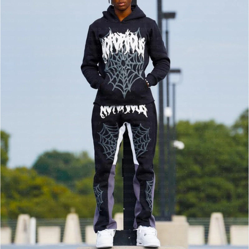 Spider Web Print Hoodie for Men and Women Casual Daily Sweatshirt and Long Pants