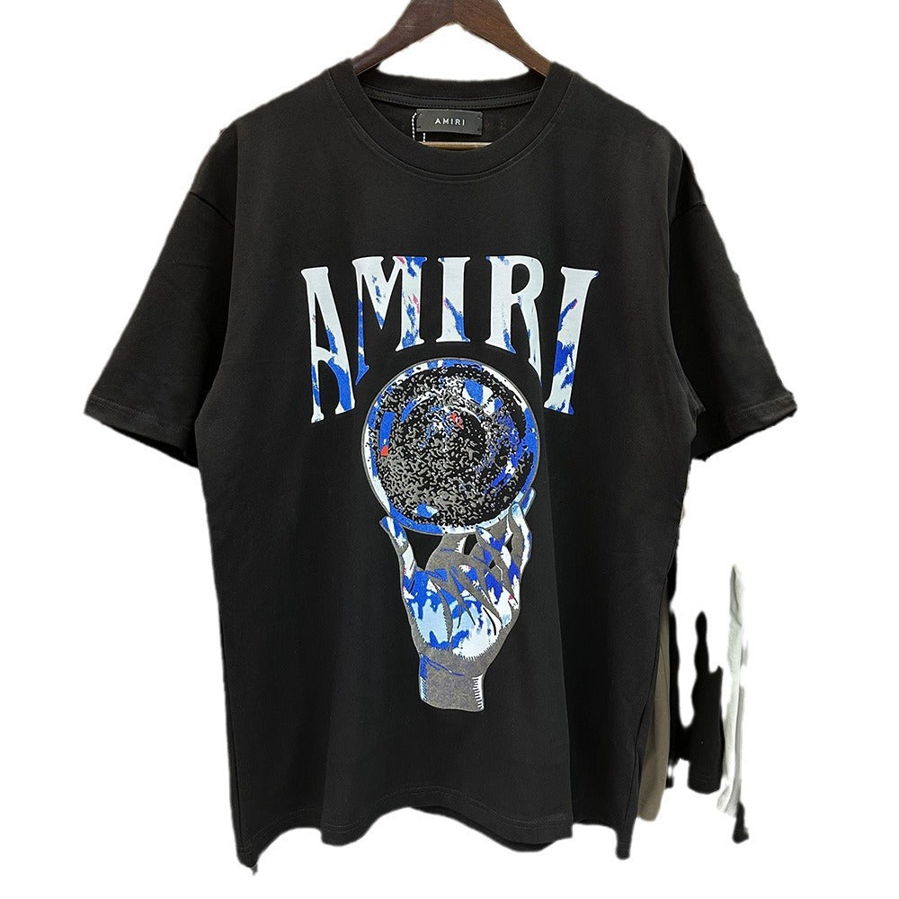 AM1R1 ICON Peace Dove Letter Print Crew Neck Loose Short Sleeve T-Shirt for Men and Women Couples