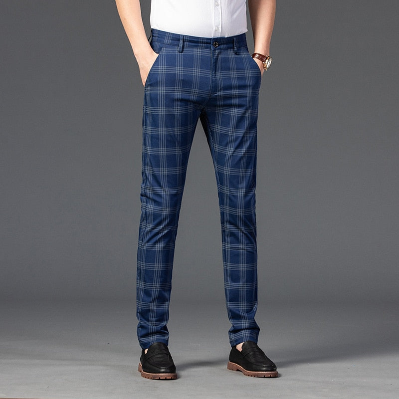 Black Beige Summer Plaid Pants Men Korea Style Regular Fit Office Suit Pants Formal Dress Trousers For Men Wendding
