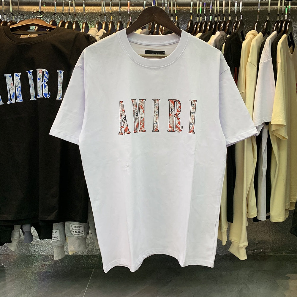 AM1R1 ICON Peace Dove Letter Print Crew Neck Loose Short Sleeve T-Shirt for Men and Women Couples