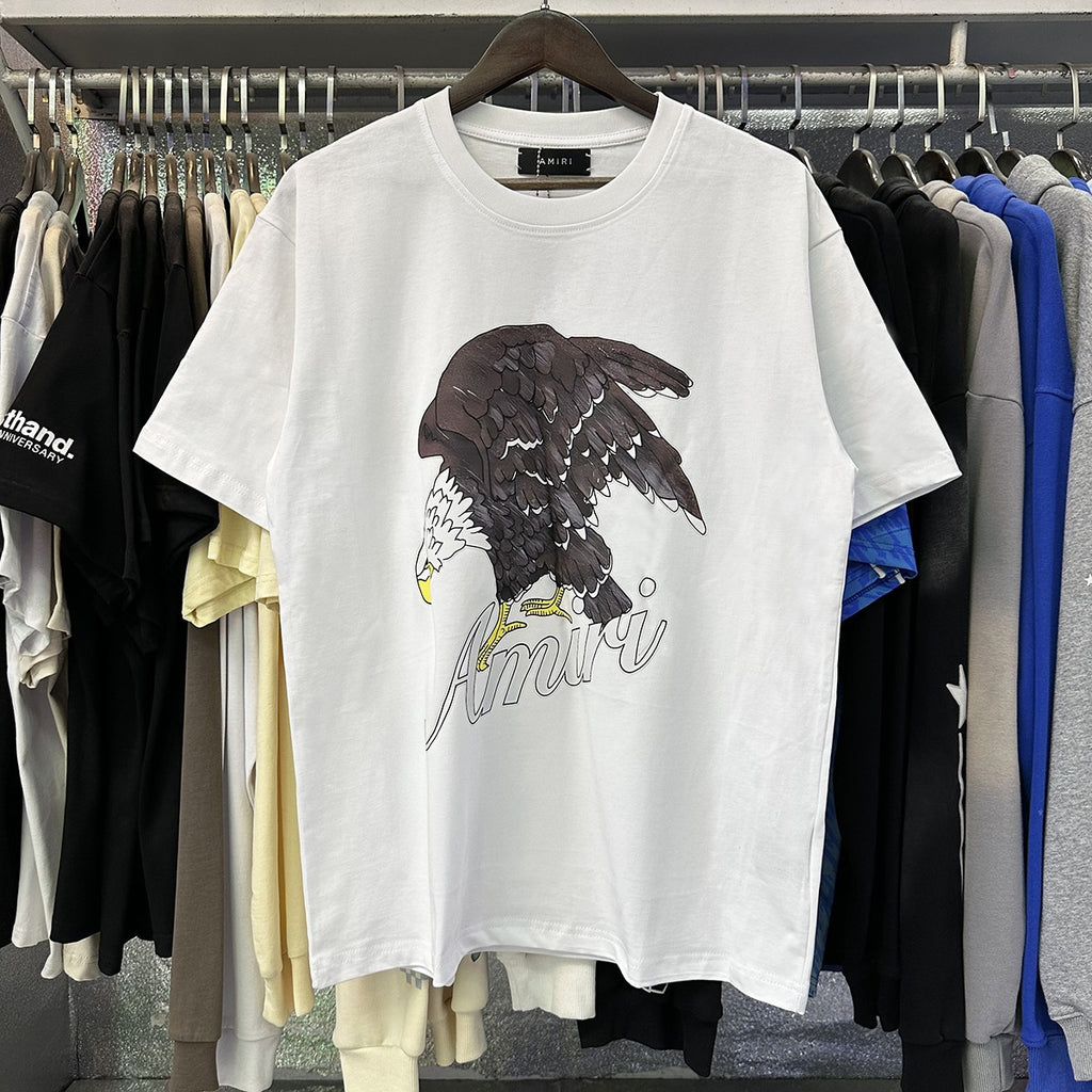 AM1R1 ICON Peace Dove Letter Print Crew Neck Loose Short Sleeve T-Shirt for Men and Women Couples