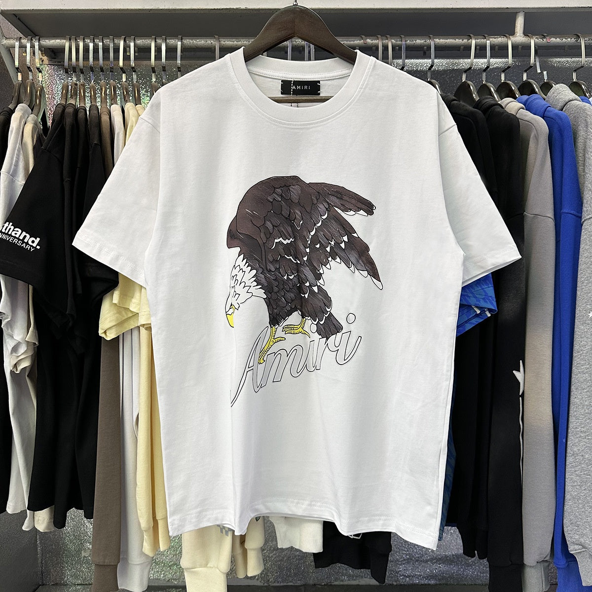 AM1R1 ICON Peace Dove Letter Print Crew Neck Loose Short Sleeve T-Shirt for Men and Women Couples