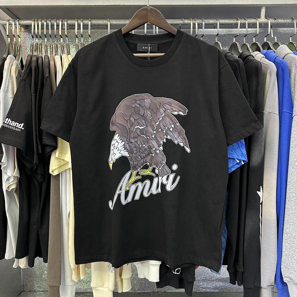 AM1R1 ICON Peace Dove Letter Print Crew Neck Loose Short Sleeve T-Shirt for Men and Women Couples