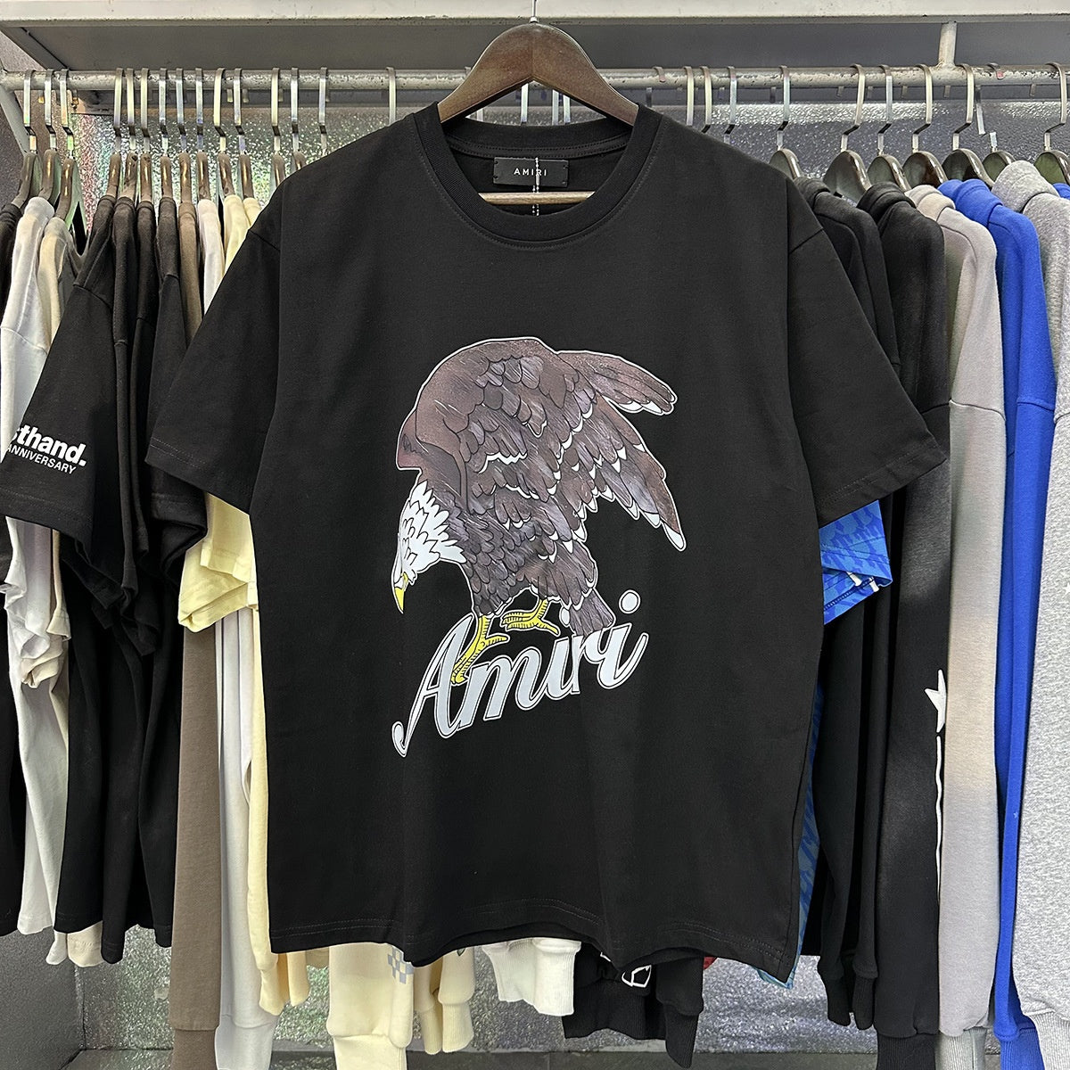 AM1R1 ICON Peace Dove Letter Print Crew Neck Loose Short Sleeve T-Shirt for Men and Women Couples