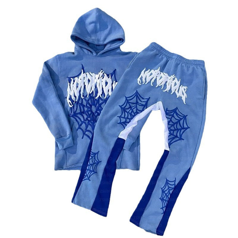 Spider Web Print Hoodie for Men and Women Casual Daily Sweatshirt and Long Pants