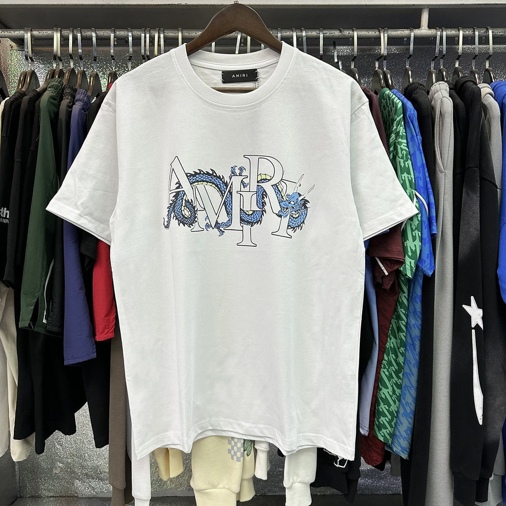 AM1R1 ICON Peace Dove Letter Print Crew Neck Loose Short Sleeve T-Shirt for Men and Women Couples