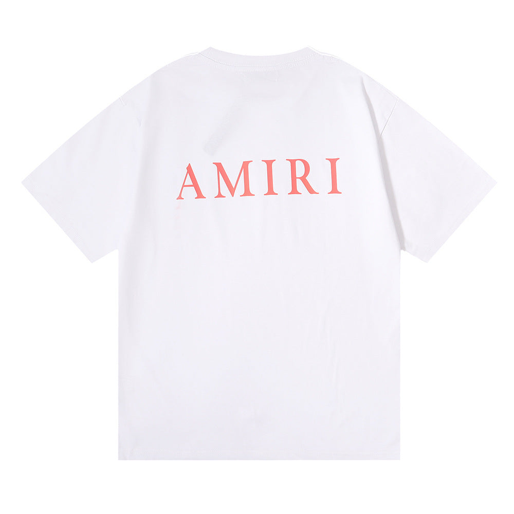AM1R1 ICON Peace Dove Letter Print Crew Neck Loose Short Sleeve T-Shirt for Men and Women Couples