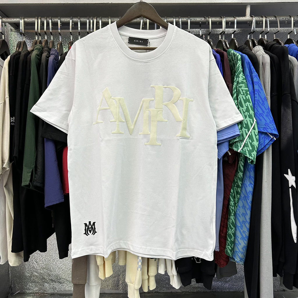 AM1R1 ICON Peace Dove Letter Print Crew Neck Loose Short Sleeve T-Shirt for Men and Women Couples