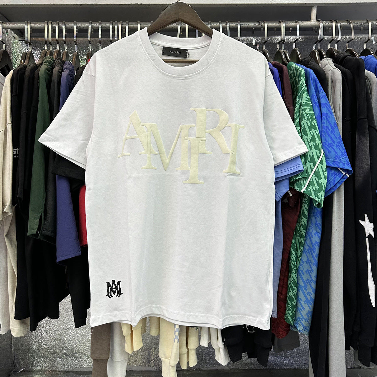 AM1R1 ICON Peace Dove Letter Print Crew Neck Loose Short Sleeve T-Shirt for Men and Women Couples