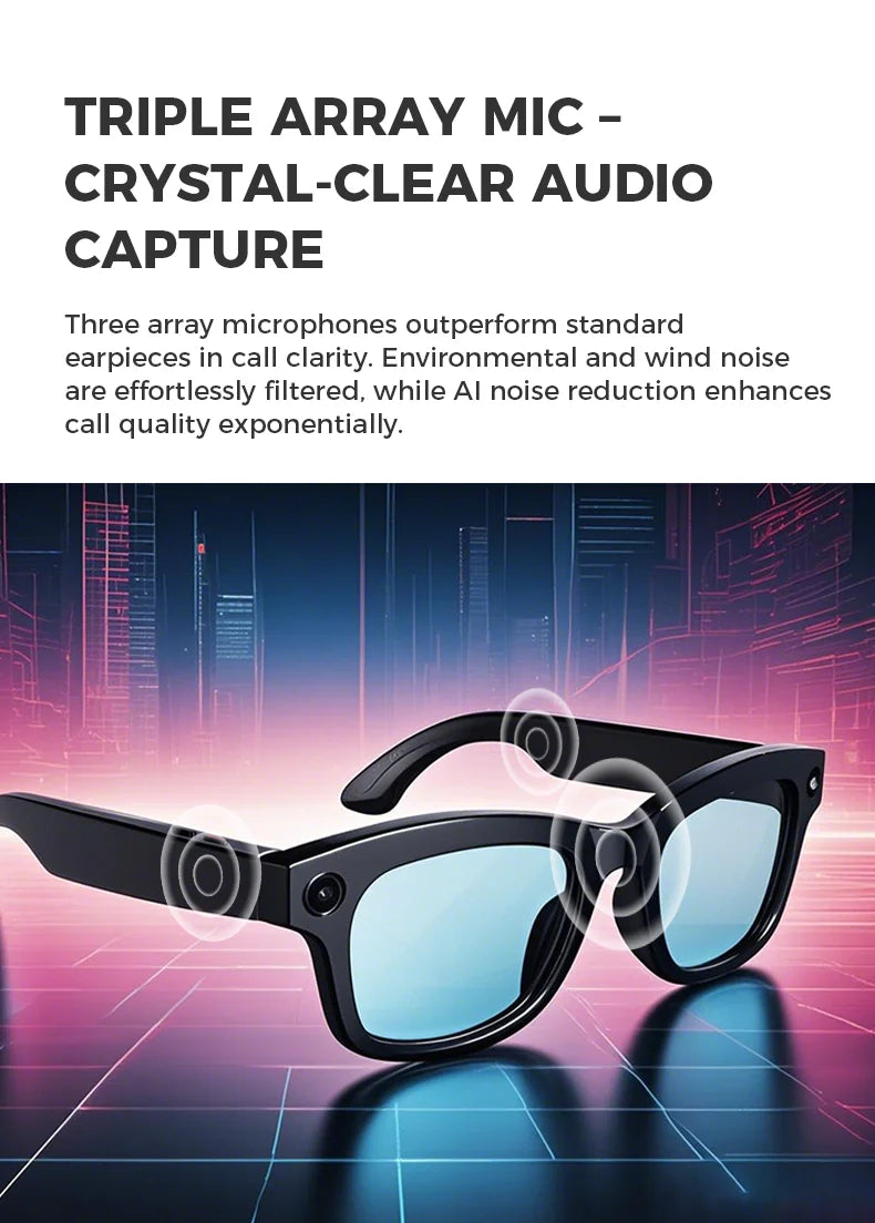 Bluetooth AI shooting glasses Bluetooth call voice assistant real-time translation 5-megapixel shooting stabilization