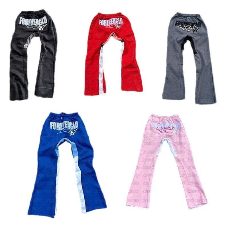 Casual Daily Long Pants with Letter and Star Print Splicing for Men and Women