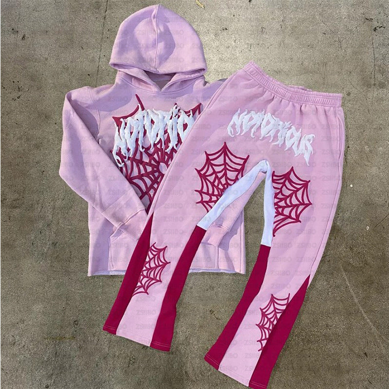 Spider Web Print Hoodie for Men and Women Casual Daily Sweatshirt and Long Pants