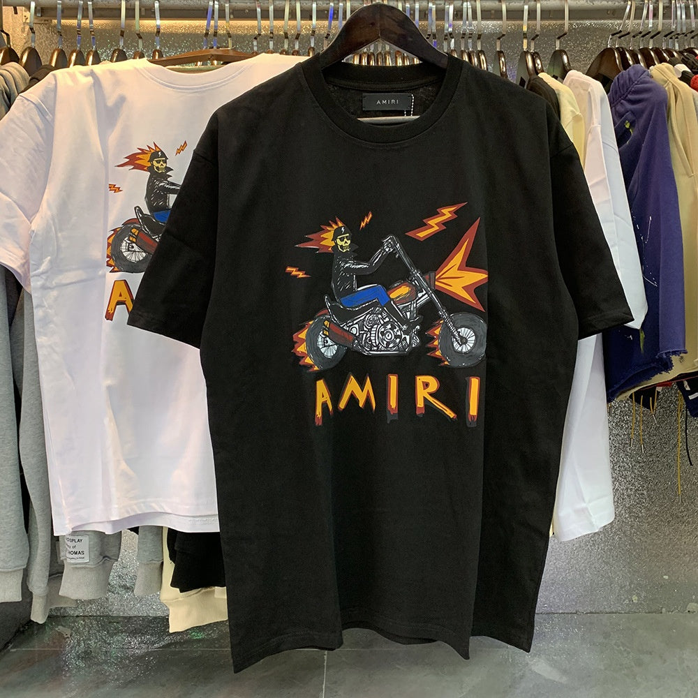 AM1R1 ICON Peace Dove Letter Print Crew Neck Loose Short Sleeve T-Shirt for Men and Women Couples