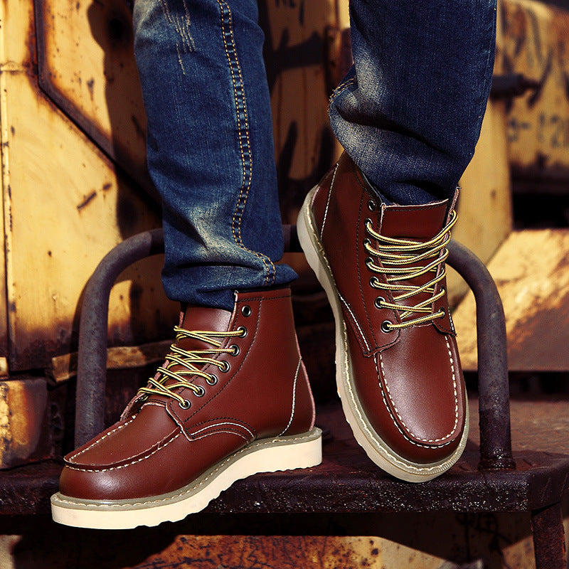 British casual high top genuine leather work boots big toe leather shoes