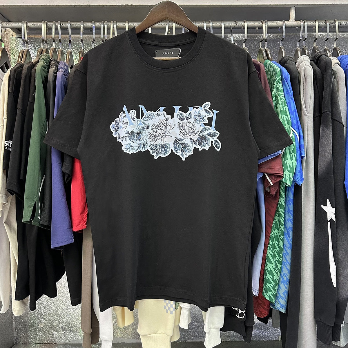 AM1R1 ICON Peace Dove Letter Print Crew Neck Loose Short Sleeve T-Shirt for Men and Women Couples