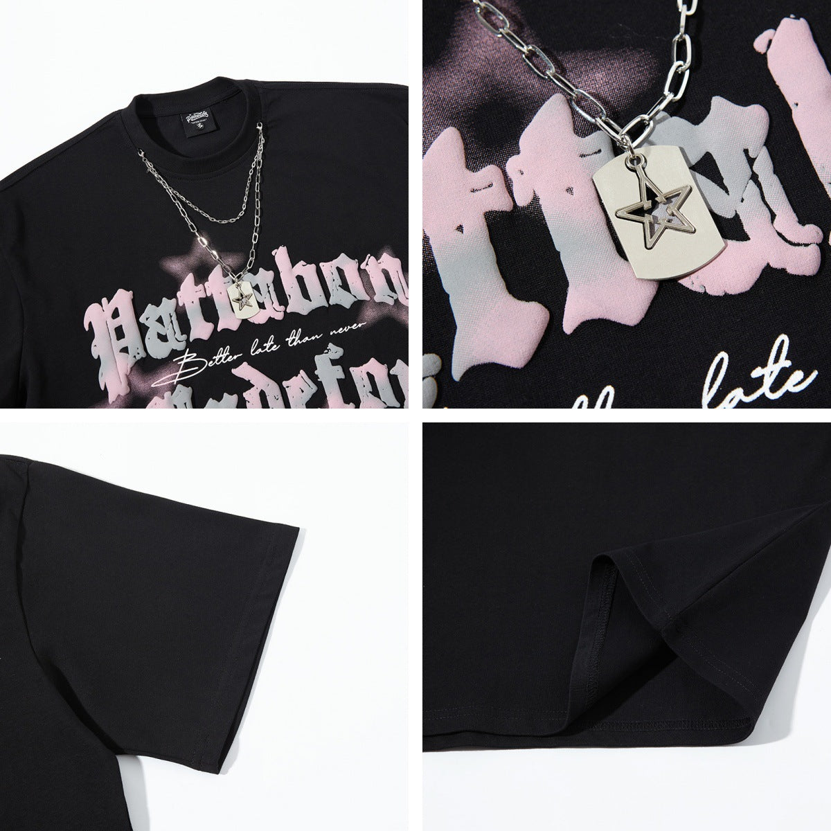 Streetwear Bubble Letter Print Loose Short Sleeve T-Shirt for Men and Women Summer Casual Couple Top