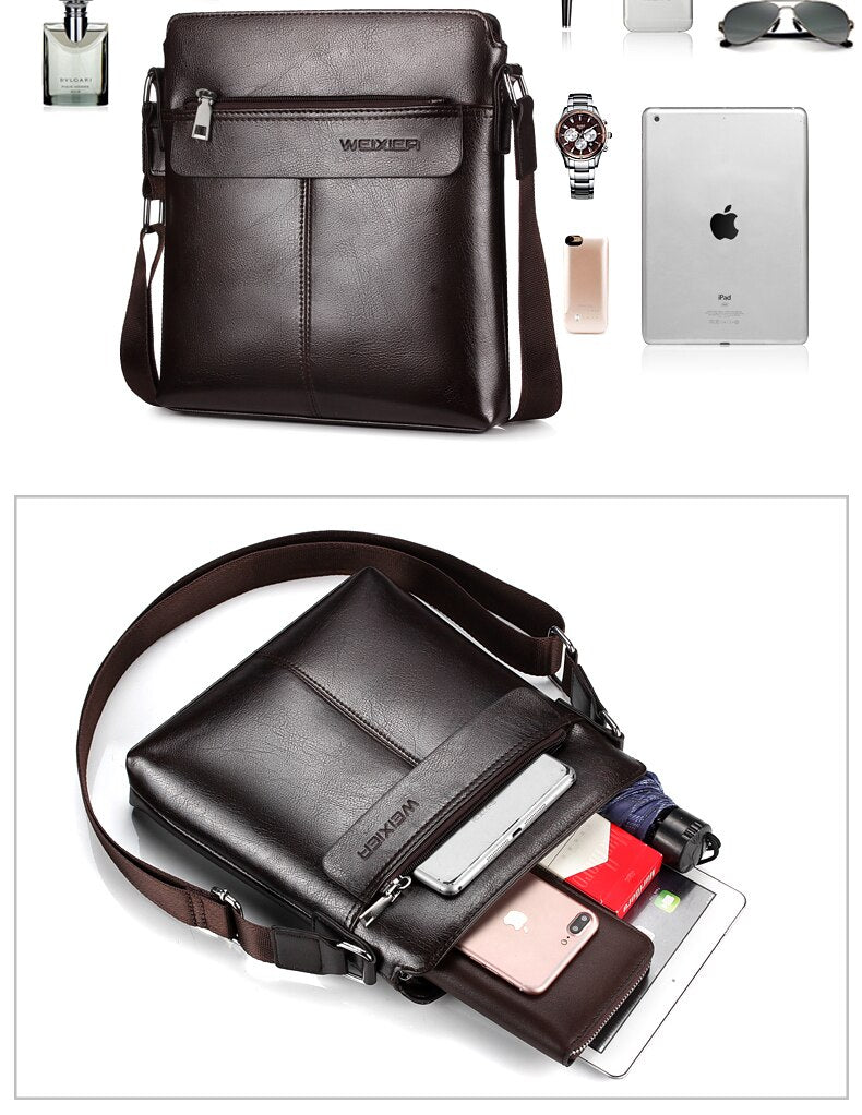 WEIXIER brand men's bag youth messenger bag zipper leather bag Ipad handbag men's shoulder bag