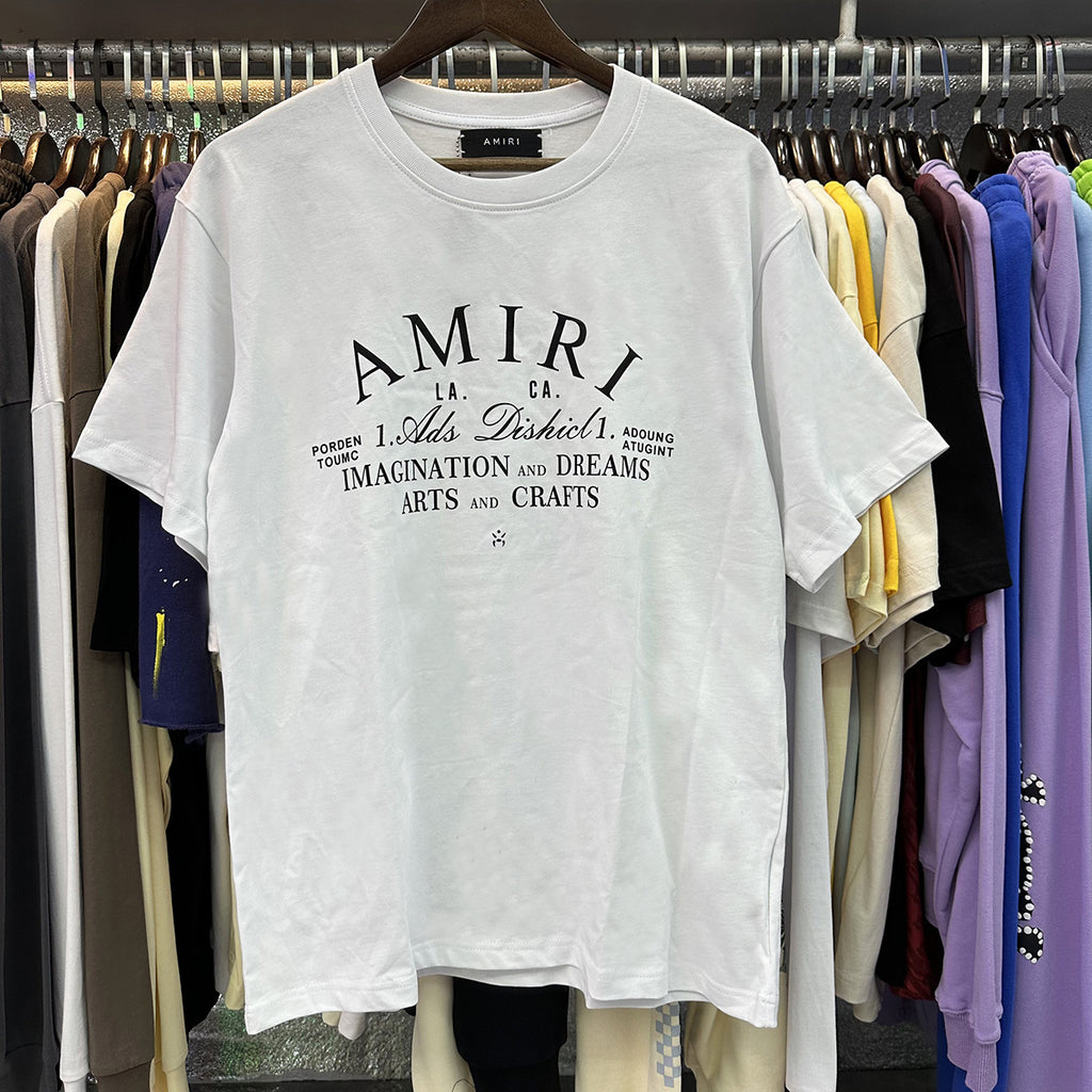 AM1R1 ICON Peace Dove Letter Print Crew Neck Loose Short Sleeve T-Shirt for Men and Women Couples