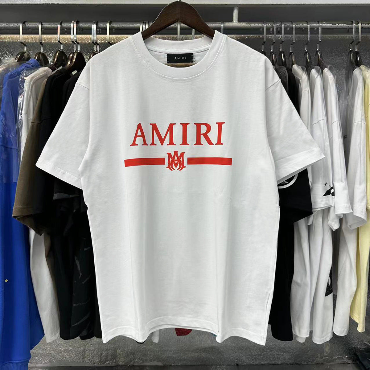 AM1R1 ICON Peace Dove Letter Print Crew Neck Loose Short Sleeve T-Shirt for Men and Women Couples
