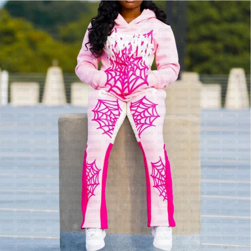 Spider Web Print Hoodie for Men and Women Casual Daily Sweatshirt and Long Pants