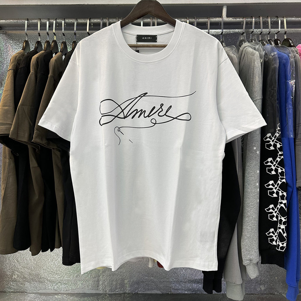 AM1R1 ICON Peace Dove Letter Print Crew Neck Loose Short Sleeve T-Shirt for Men and Women Couples