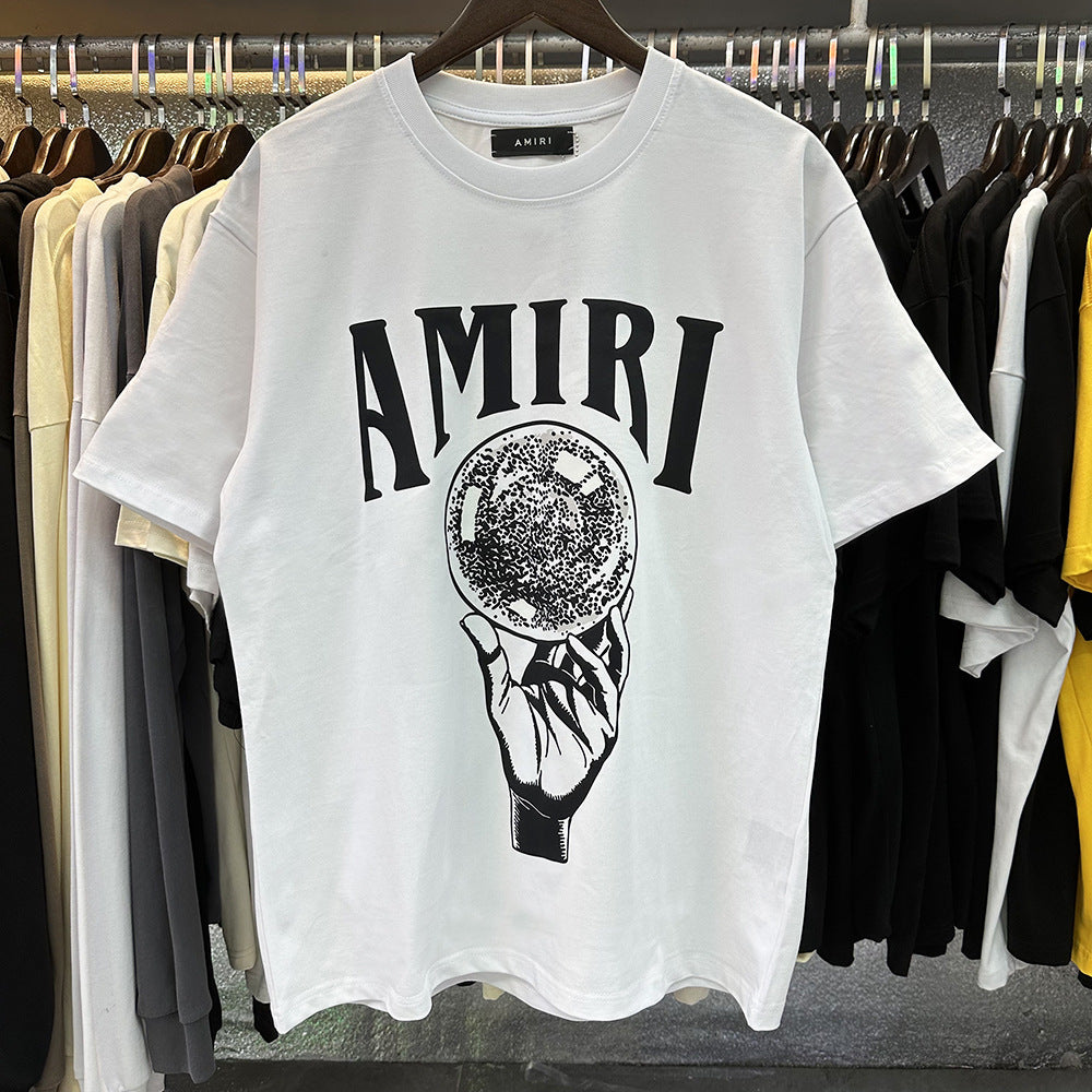 AM1R1 ICON Peace Dove Letter Print Crew Neck Loose Short Sleeve T-Shirt for Men and Women Couples