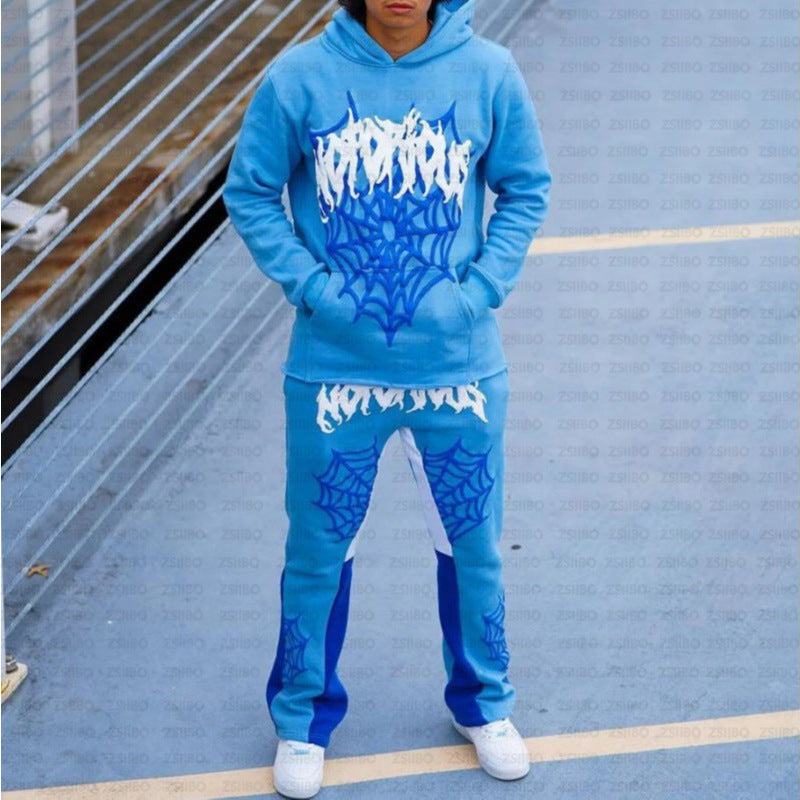 Spider Web Print Hoodie for Men and Women Casual Daily Sweatshirt and Long Pants
