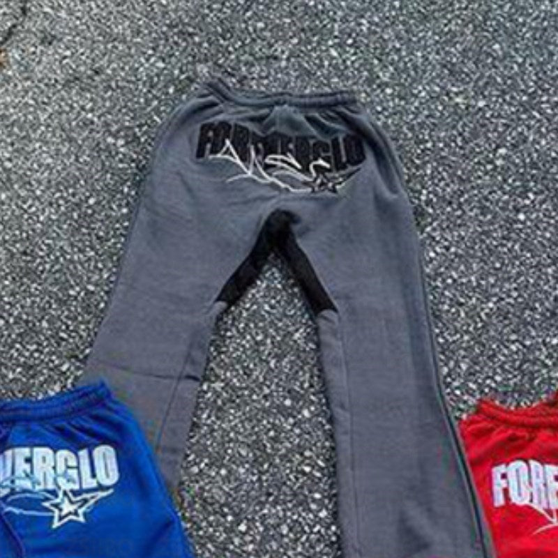 Casual Daily Long Pants with Letter and Star Print Splicing for Men and Women