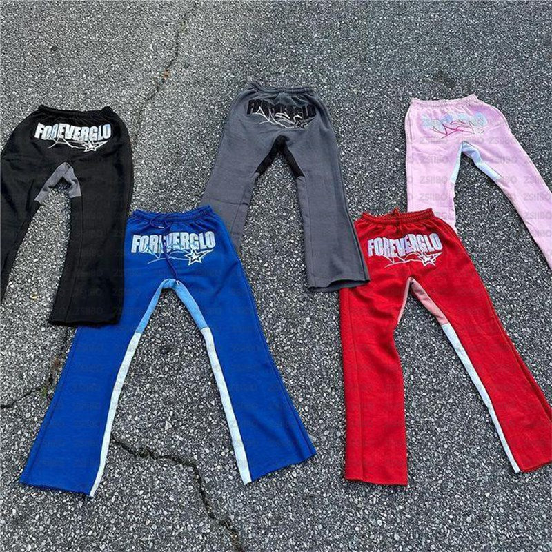 Casual Daily Long Pants with Letter and Star Print Splicing for Men and Women