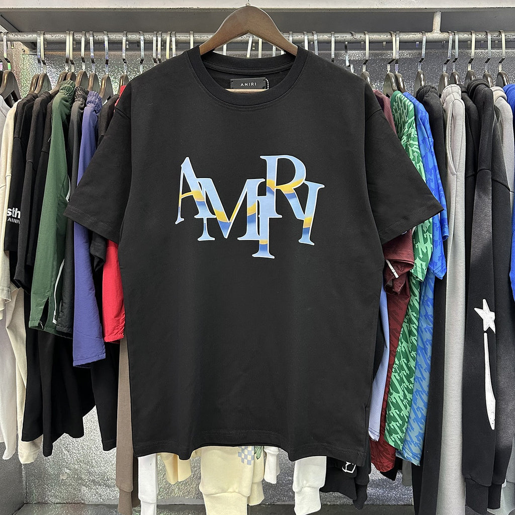 AM1R1 ICON Peace Dove Letter Print Crew Neck Loose Short Sleeve T-Shirt for Men and Women Couples