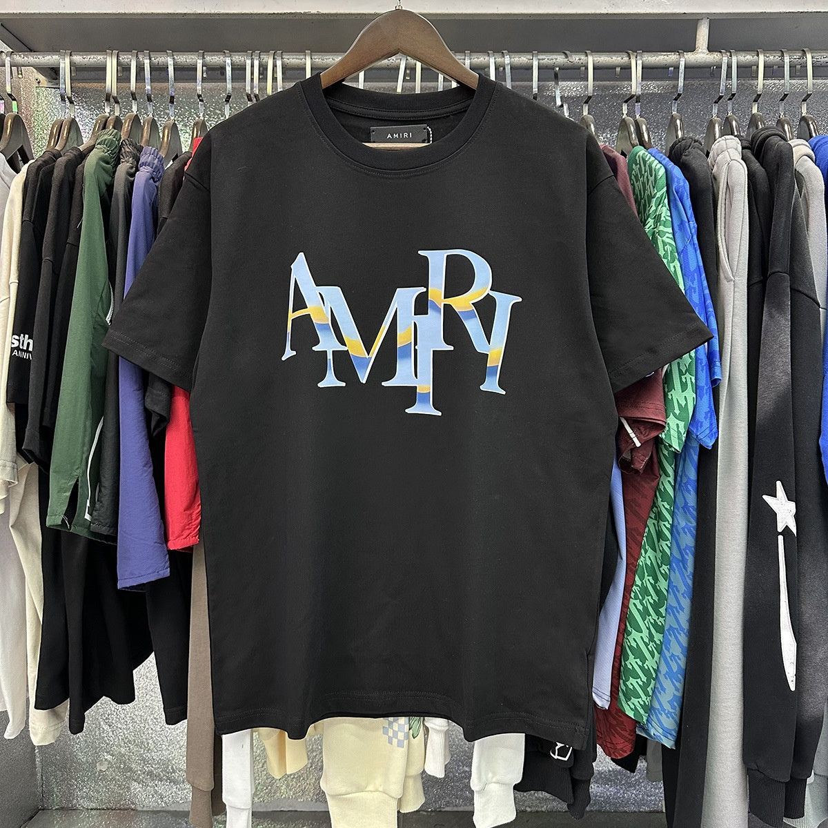 AM1R1 ICON Peace Dove Letter Print Crew Neck Loose Short Sleeve T-Shirt for Men and Women Couples