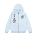 Embroidery Hooded Zip-Up Sweatshirt Unisex Loose Versatile Fleece Lined Jacket Trendy