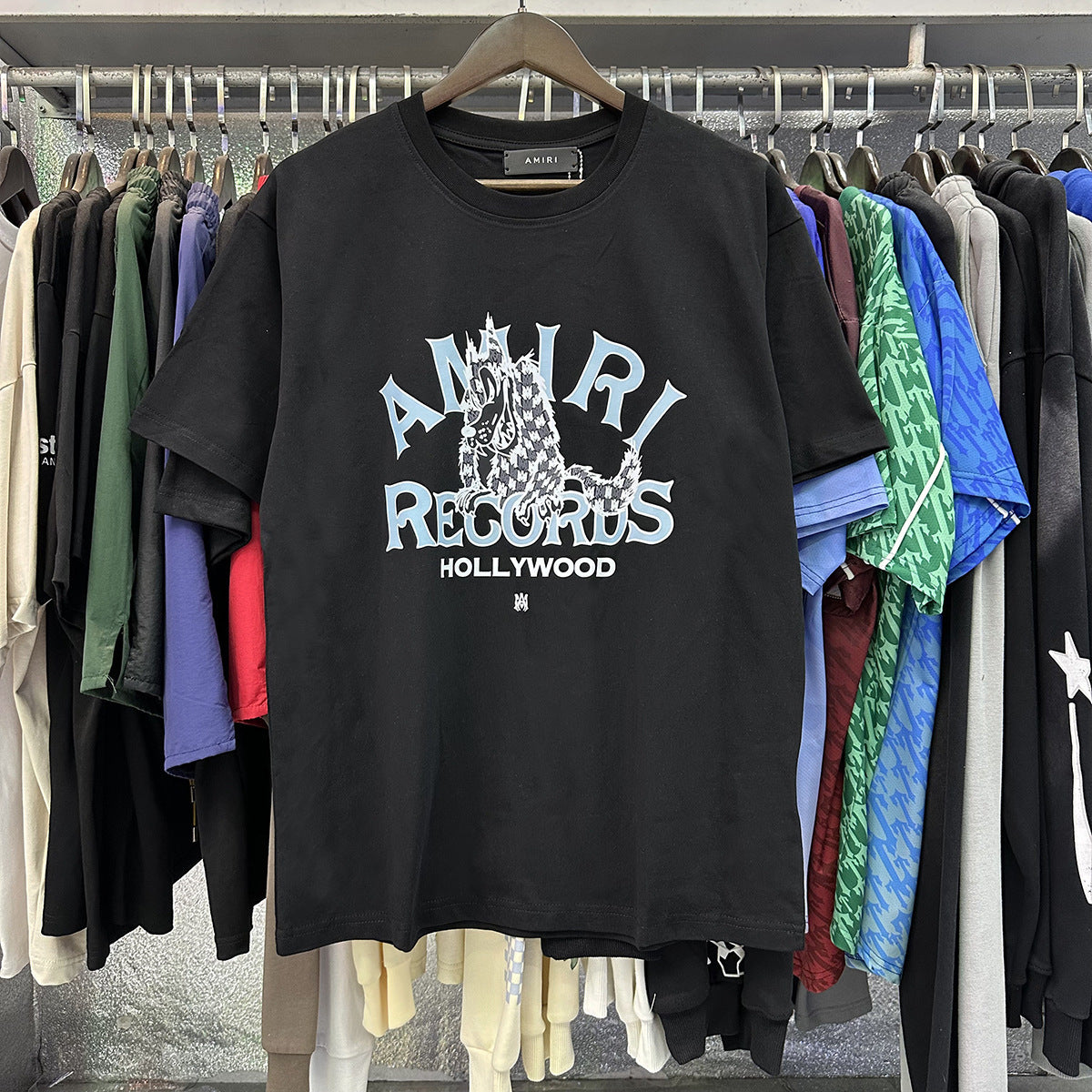 AM1R1 ICON Peace Dove Letter Print Crew Neck Loose Short Sleeve T-Shirt for Men and Women Couples