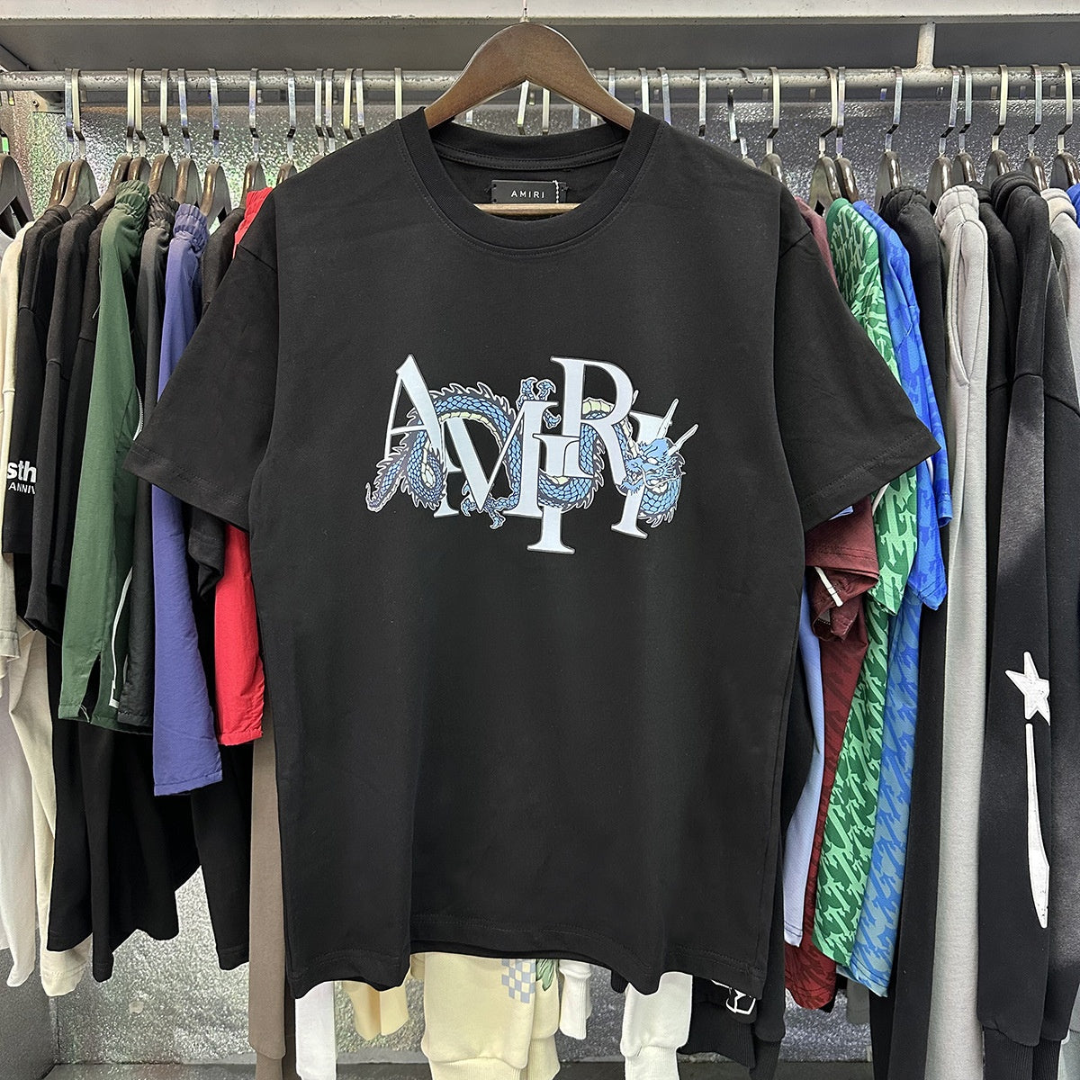 AM1R1 ICON Peace Dove Letter Print Crew Neck Loose Short Sleeve T-Shirt for Men and Women Couples