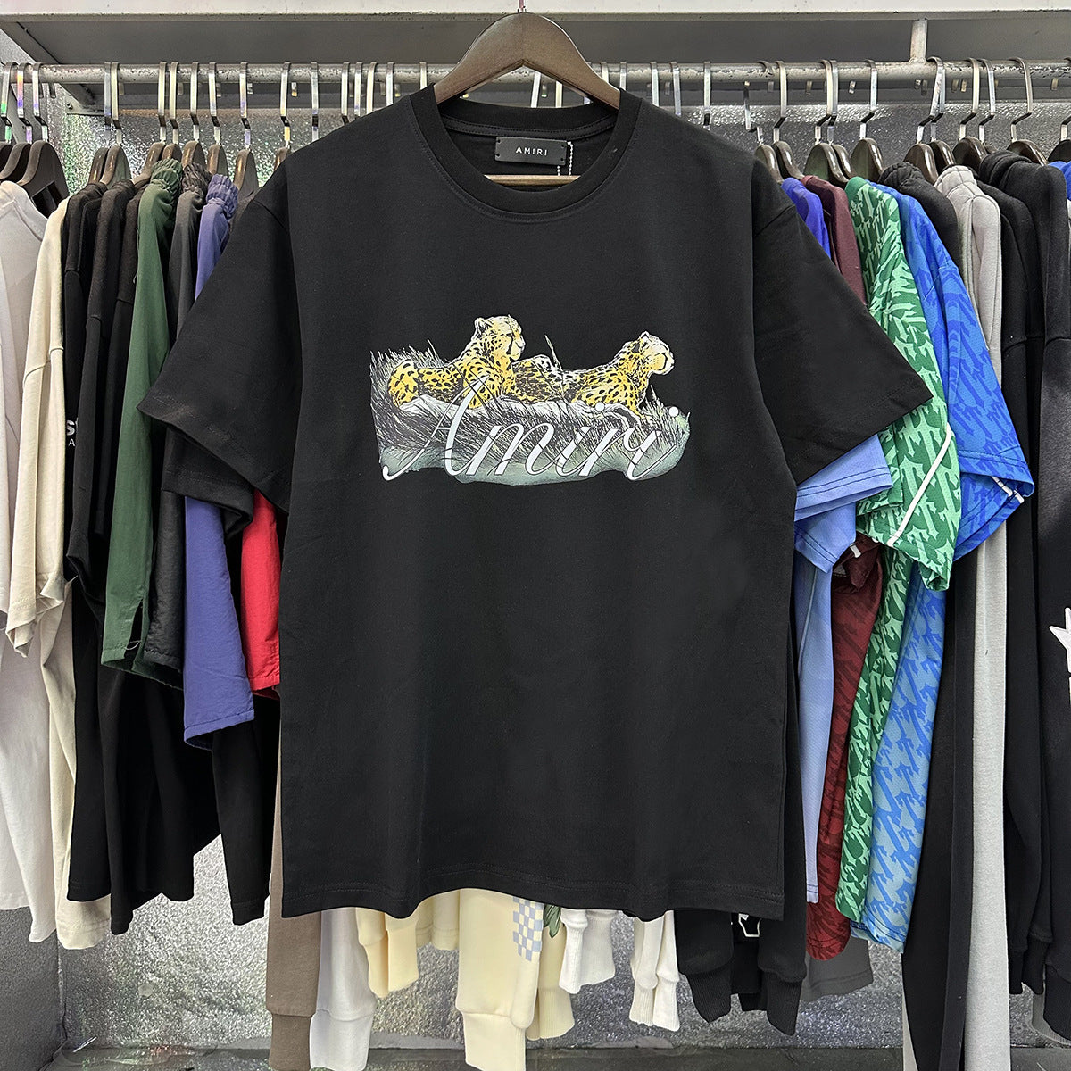 AM1R1 ICON Peace Dove Letter Print Crew Neck Loose Short Sleeve T-Shirt for Men and Women Couples