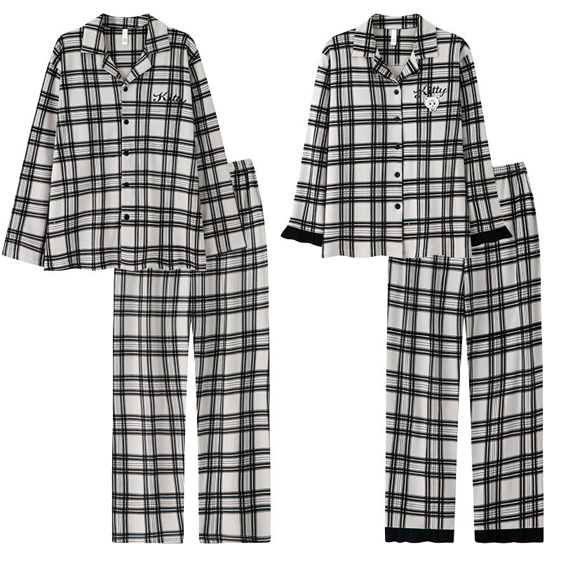 Plaid lace couple home suit set